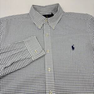 Ralph Lauren Large Blue Green Check Slim Fit Long Sleeve Button Down Shirt